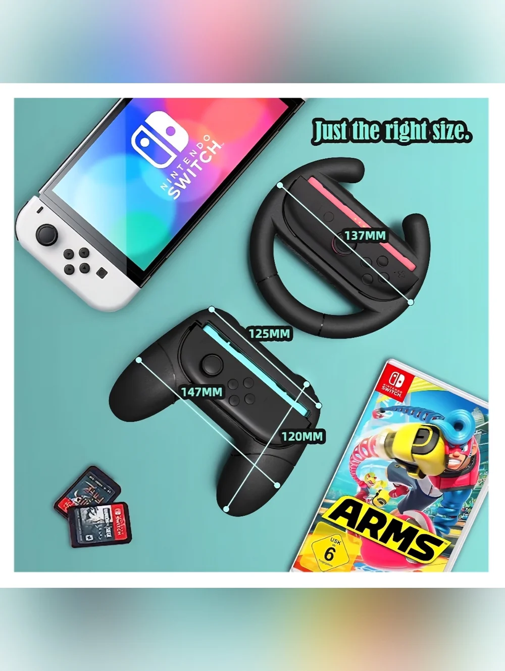 Nintendo Switch 2 Joy-Con Grip 4Pack: 2 Racing Wheels/ 2 Controller Handles, new